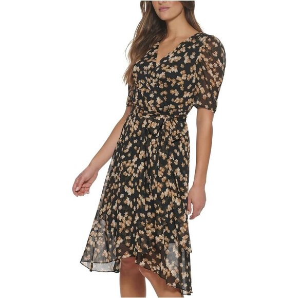 Tommy Hilfiger SZ 2 Floral Wrap Dress Black Gold Flowers - Picture 8 of 10